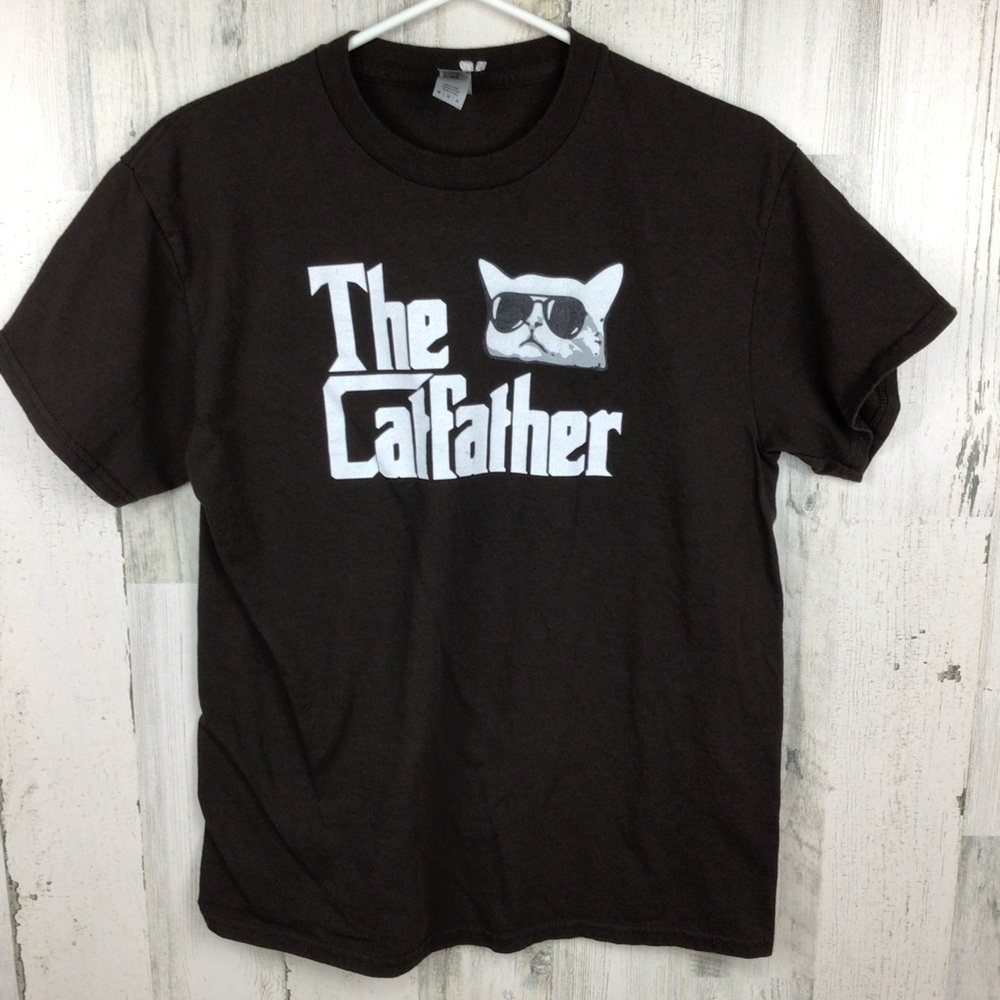 The Cat Father “Catfather” Brown Sunglasses Cat Short Sleeve Tshirt M
